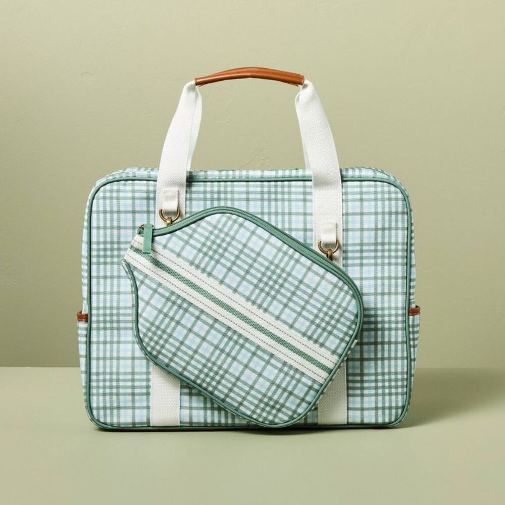 Open Box - Plaid Pickleball Bag & Paddle Cover Set Green/Blue Green/Blue